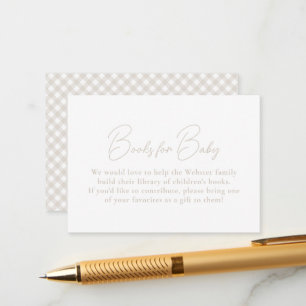 Beige gingham simple neutral books for baby shower enclosure card