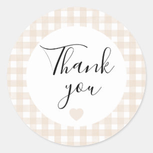 Beige Gingham Thank You Favour Sticker