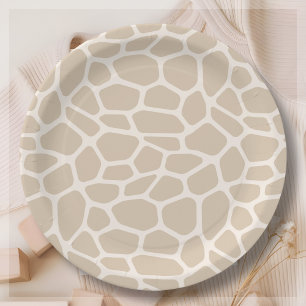 Beige Giraffe Animal Print Paper Plate