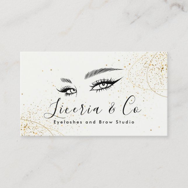 Beige Gold Aesthetic Lash and Brow Studio Business Card (Front)