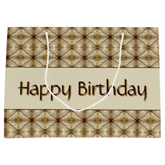 Beige Gold And Dark Brown Patterned Large Gift Bag (Front)