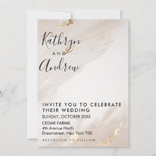 Beige Gold Calligraphy Wedding Invitation