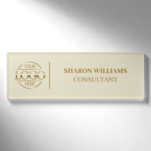 Beige Gold Custom Company Logo Employee Staff Name Tag