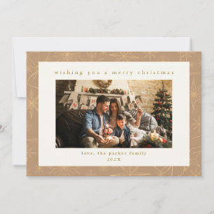 Beige & Gold Custom Photo Christmas Holiday Card