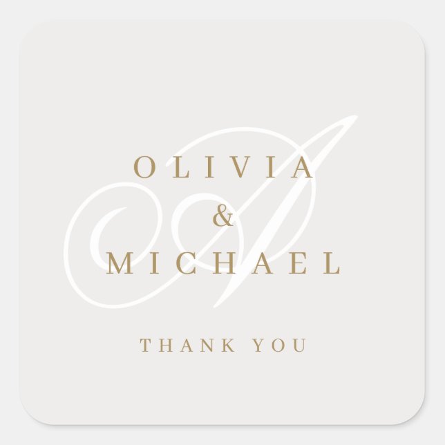 Beige gold elegant classic calligraphy thank you square sticker (Front)
