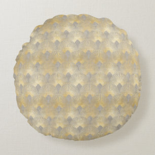 Beige gold, fan pattern,Art Deco, vintage pattern, Round Pillow