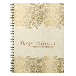Beige & Gold Floral Paisley Lace Notebook