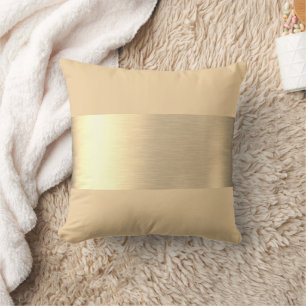 Beige Gold Foil Rustic Faux  Throw Pillow