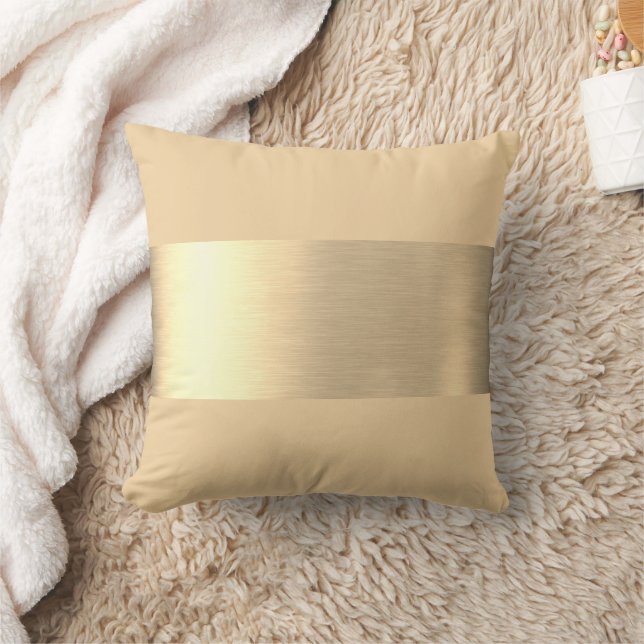 Beige Gold Foil Rustic Faux  Throw Pillow (Blanket)