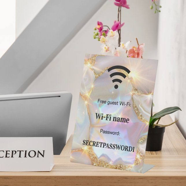 Beige gold guest customer wifi network password  pedestal sign (Creator Uploaded)
