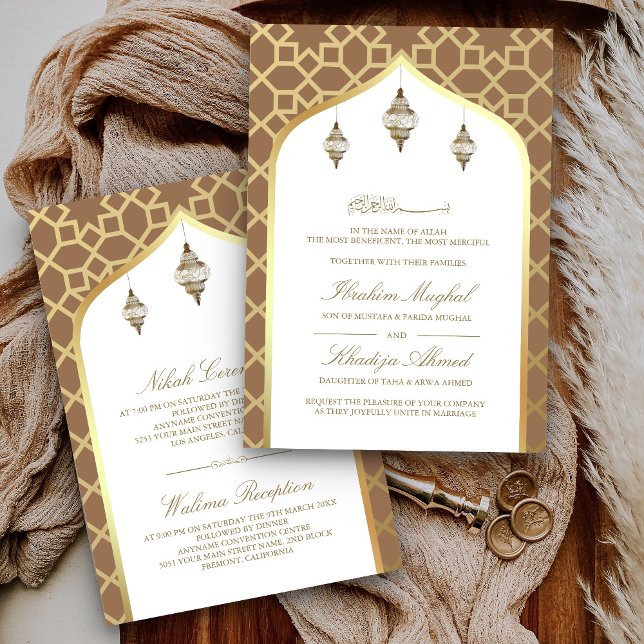 Beige Gold Hanging Lanterns Muslim Wedding Invitation (Creator Uploaded)