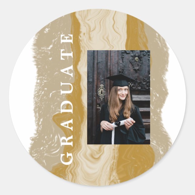 Beige Gold Marble Graduation  Classic Round Sticker (Front)