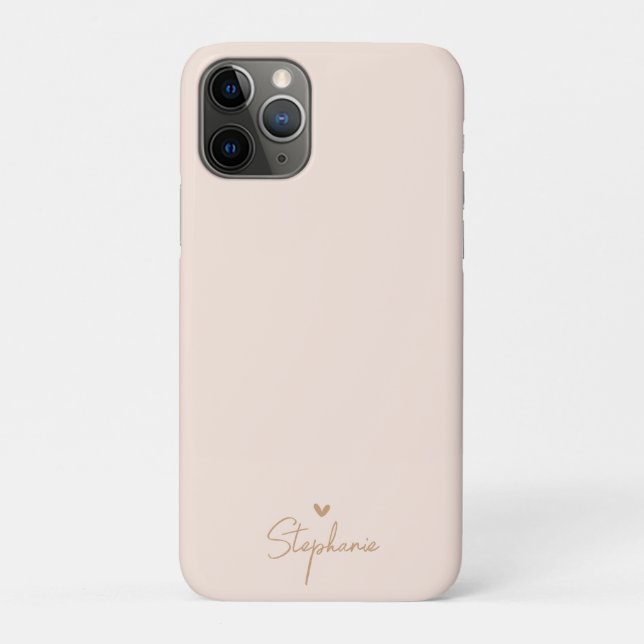 Beige Gold Minimal Heart Personalized Gift Name Case-Mate iPhone Case (Back)