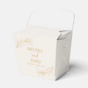 Beige Gold Minimal Minimalist Branch Leaf Wedding Favor Box