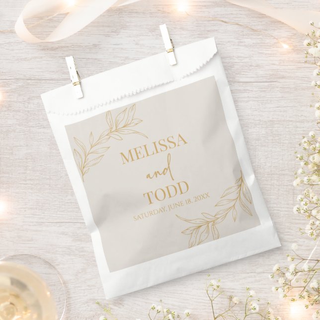Beige Gold Minimal Minimalist Branch Leaf Wedding Favour Bag (Clipped)