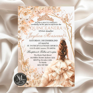 Beige & Gold Quinceañera Princess Girl Tiara   Invitation