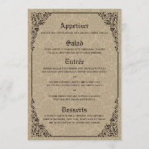 Beige Gothic Victorian Damask Wedding Menu Cards
