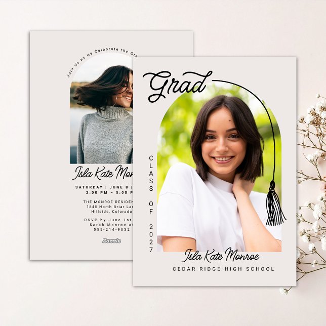 Beige Grad Announcement and Invitation with Photo (Créateur téléchargé)
