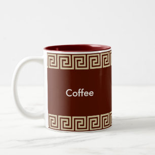 Beige Greek Pattern on Brown Reddish Two-Tone Coffee Mug
