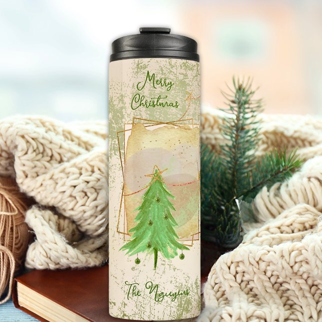 Beige & Green 5 Photo Template Christmas Thermal Tumbler (Creator Uploaded)