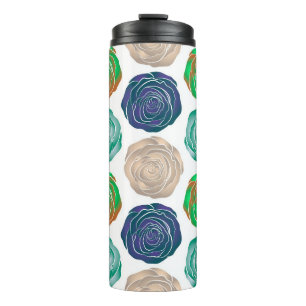 Beige, green and violet floral seamless pattern. thermal tumbler