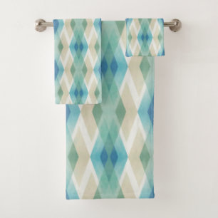 Beige Green Blue White Teal Rhombuses Pattern  Bath Towel Set