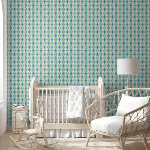 Beige Green Blue White Teal Rhombuses Pattern Wallpaper