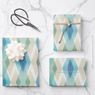 Beige Green Blue White Teal Rhombuses Pattern Wrapping Paper Sheet