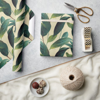 Beige & Green Foliage, Simple Botanical Wrapping Paper