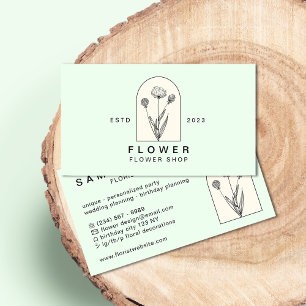 Beige Green Girly Dandelion Flower Florist Floral Business Card
