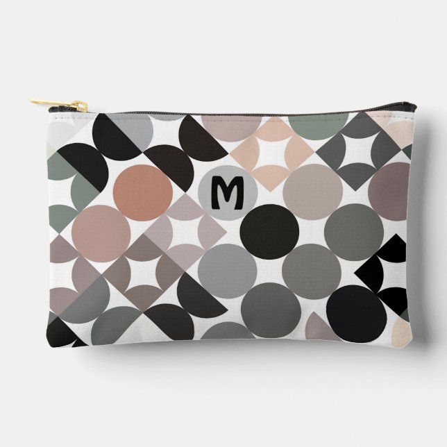 Beige Green Grey Black Midcentury Circles Pattern Accessory Pouch (Front)