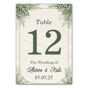 Beige Green Leaves Simple Wedding Table Number