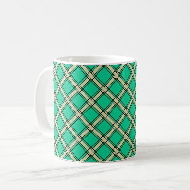 Beige green , plaid pattern  coffee mug (Front Left)