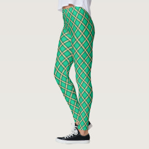 Beige green , plaid pattern  leggings