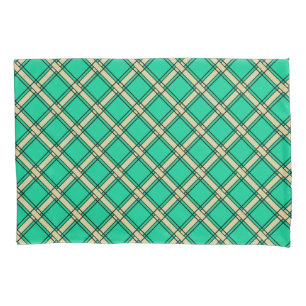 Beige green , plaid pattern  pillowcase