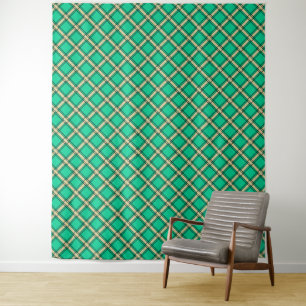 Beige green , plaid pattern  tapestry