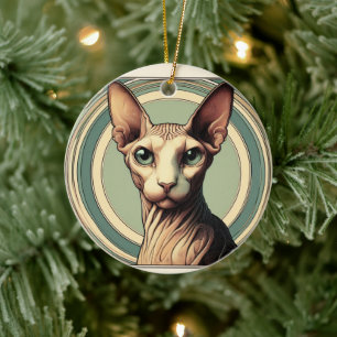 Beige & Green Sphinx Elegance Ceramic Ornament