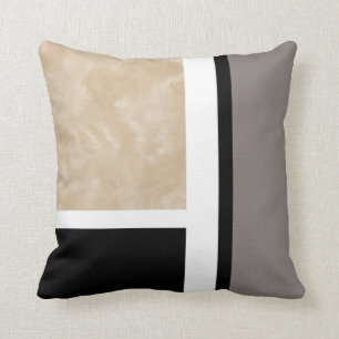 Beige Grey Black and White Modern Throw Pillow