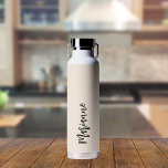 Beige grey custom name script water bottle<br><div class="desc">A beige coloured background.  Personalize and add your name.   Grey handwritten style script.</div>