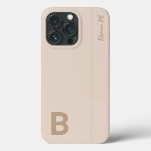 Beige & Grey Minimal Modern Initial Monogram iPhone 13 Pro Case
