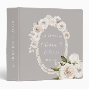 Beige Grey White Floral Pearls Wedding Photo Album Binder