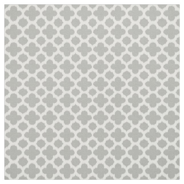 Beige Grey White Ikat Quatrefoil Pattern Fabric (Swatch)
