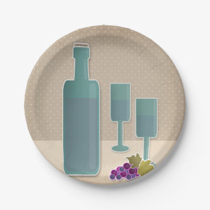 Beige grunge retro vintage wine glasses grape polk paper plate