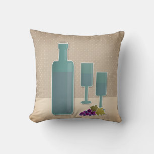 Beige grunge retro vintage wine glasses grape polk throw pillow