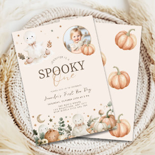 Beige Halloween Spooky One 1st Birthday Invitation