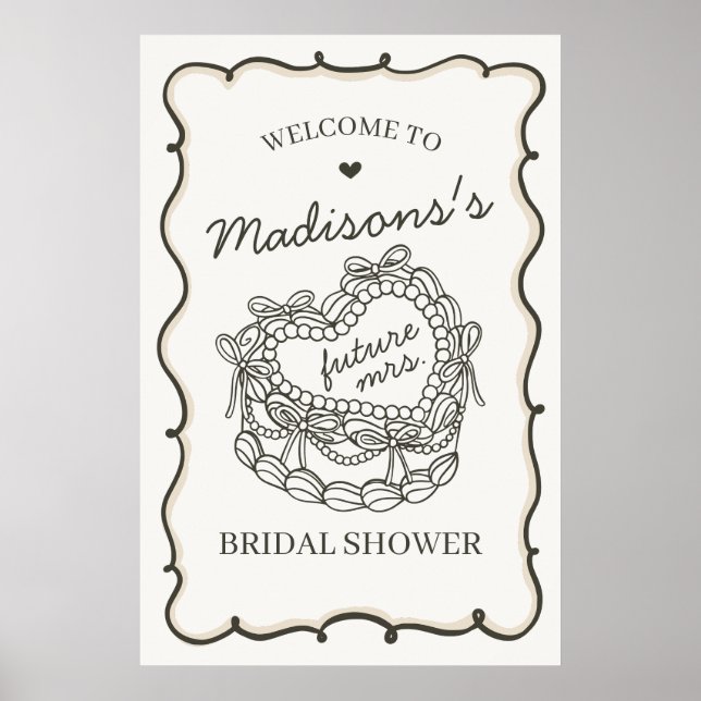 Beige Heart Coquette Cake Bridal Shower Welcome Poster (Front)