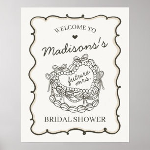 Beige Heart Coquette Cake Bridal Shower Welcome Poster