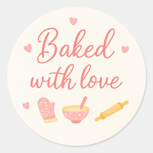Beige Hearts Baking Thank You Sticker (Devant)