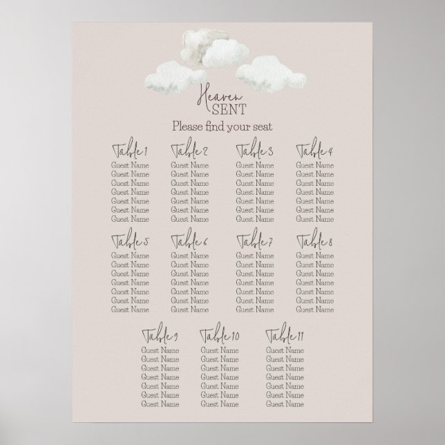 Beige Heaven Sent Gender Reveal Seating Chart (Front)