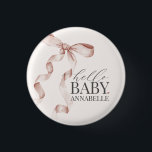 Beige Hello Baby Bow Girl Baby Shower Favours 1 Inch Round Button<br><div class="desc">Elevate your baby shower with this Coquette Beige Bow Party Decor! This timeless design adds a touch of elegance and charm to any event, featuring a beautifully crafted bow adorned with delicate gold and beige hues. This collection is sure to impress your guests and create lasting memories and perfect for...</div>